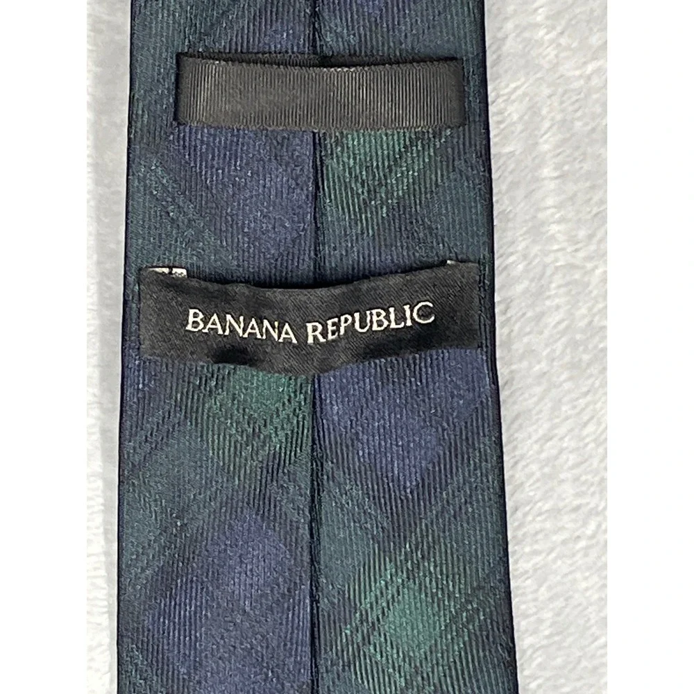 Banana Republic Plaid Necktie Silk Blend Blue Green Classic Business Formal